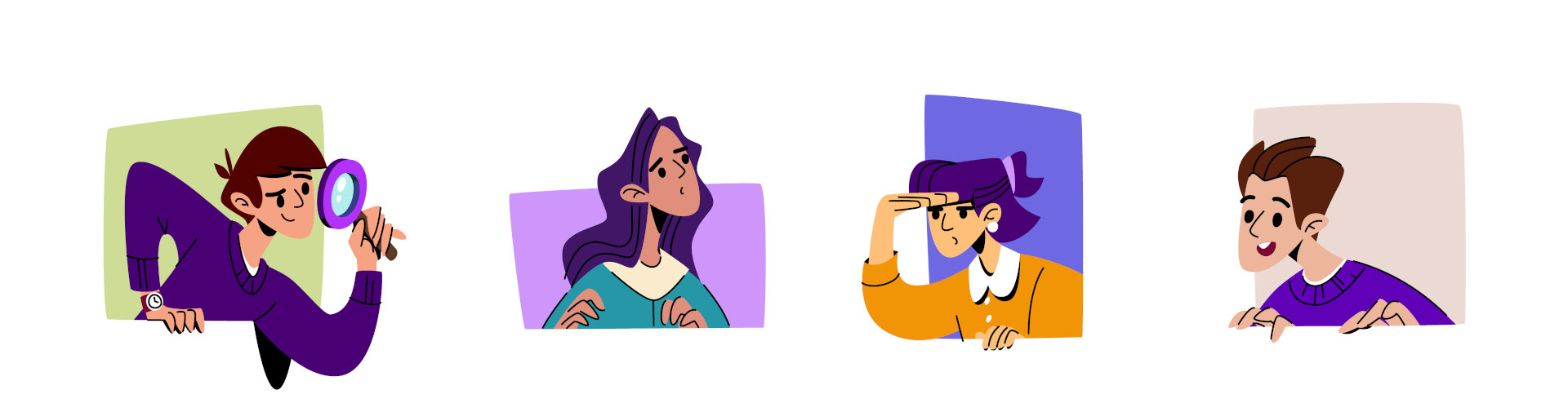 Four persons looking around, trying to solve something.