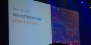 Ambient picture of the Beyond Technology title slide, taken from before the event started.